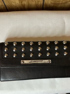 b. makowsky Black Leather Studded Wallet